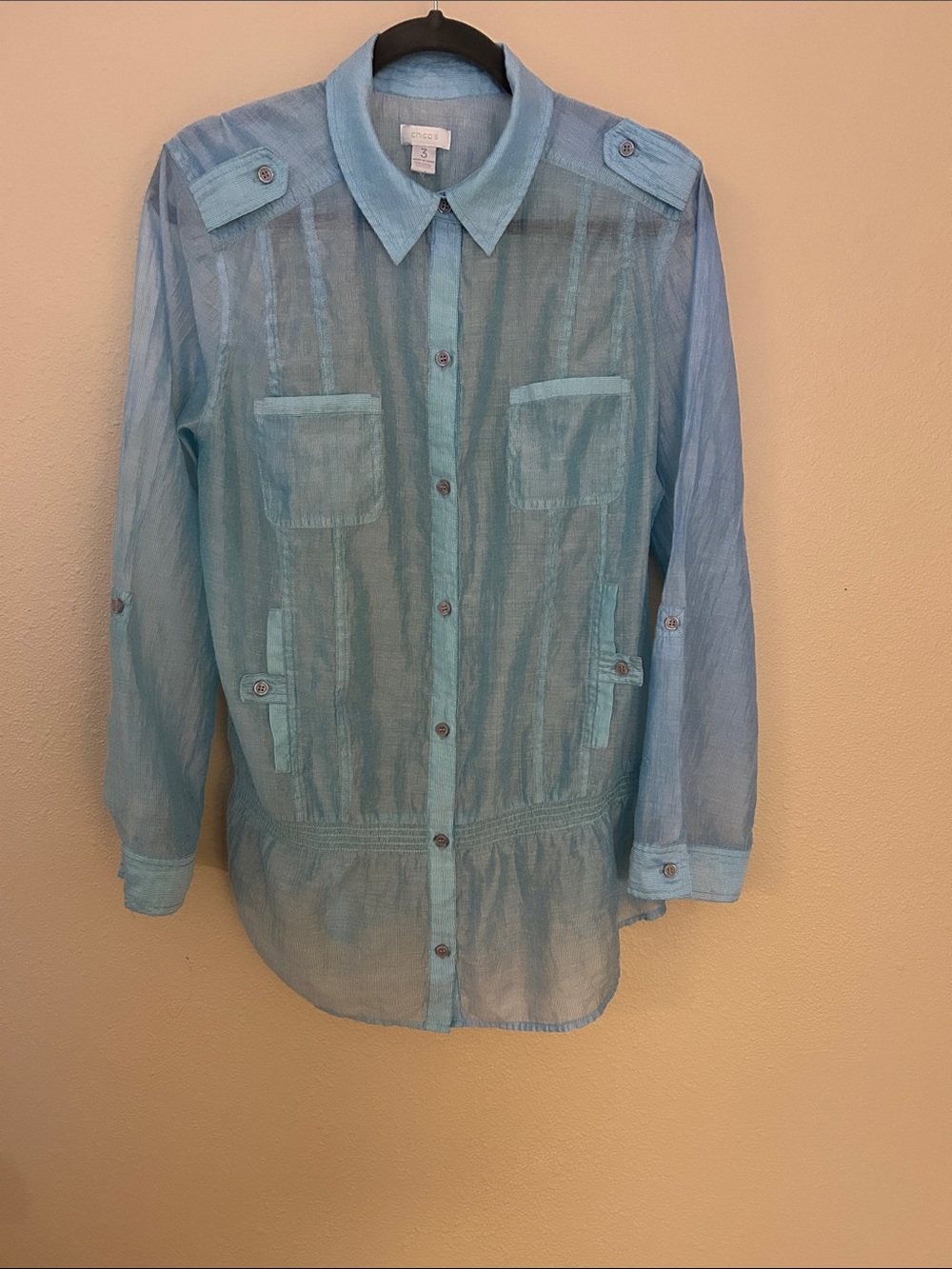 Chico's Sheer Light Blue Button-Front Shirt